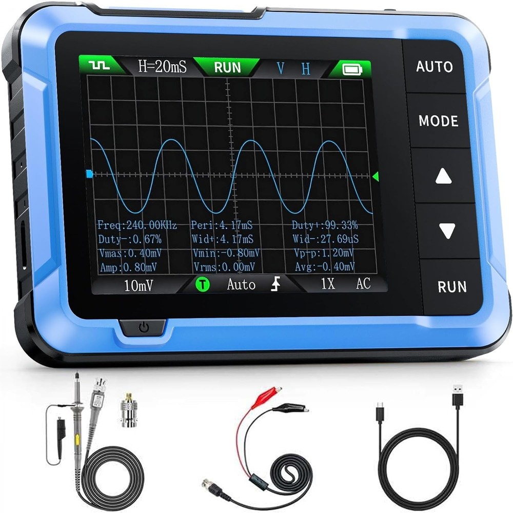Handheld Oscilloscope with 13 Waveform Outputs & Long Battery Life