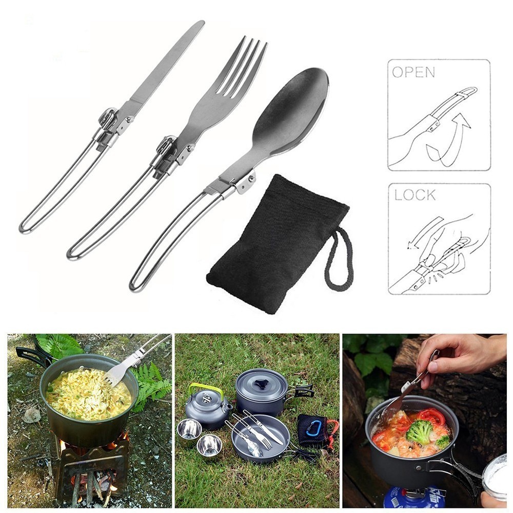 Multi-function Camping Cutlery Utensil Eating Folding Fork Spoon TOOL