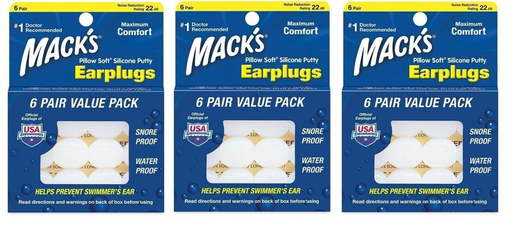 3 pack,Mack's Pillow Soft Silicone Earplugs , 6 Pair.