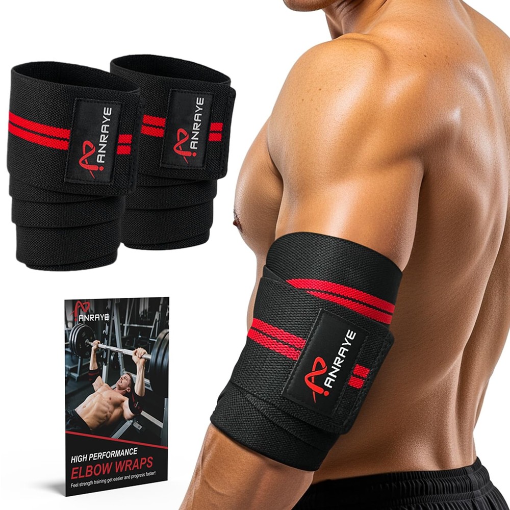 Elbow Wraps for Weightlifting  47" Adjustable Compression Straps & Brace for ...