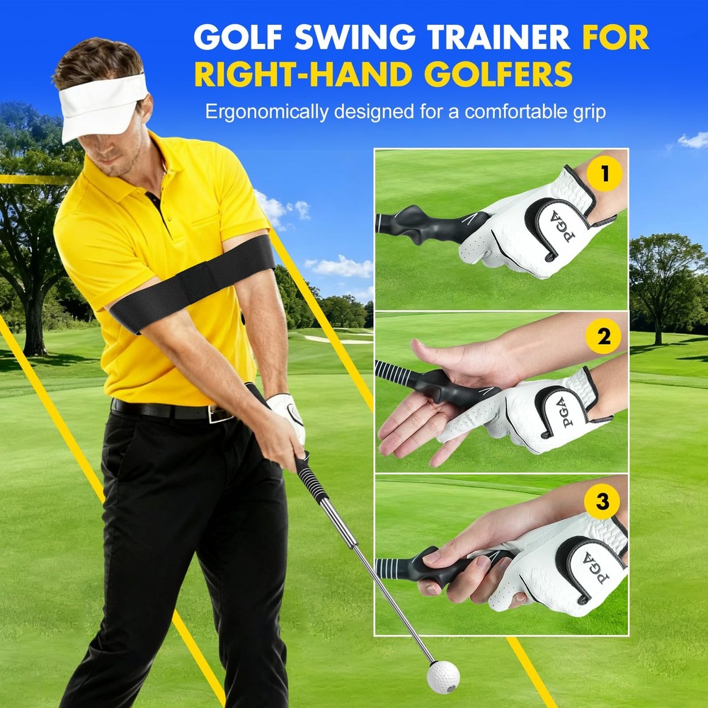 Retractable Golf Swing Trainer, Golf Training Aid & Golf Grip Trainer for Rig...