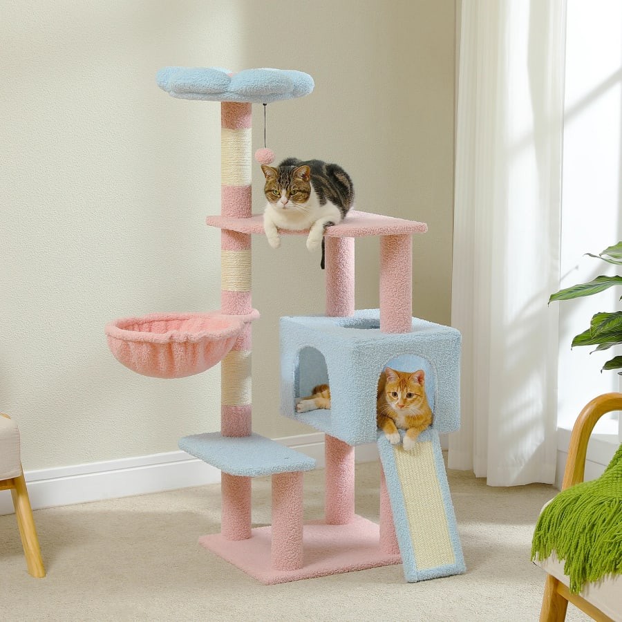 Flower Cat Tree Multi Level Cat Tower Sisal Posts Hammock Ramp Perch
