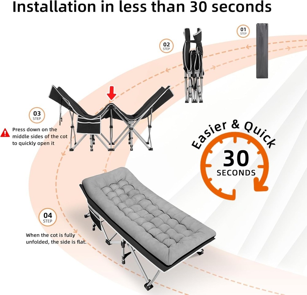 Portable Camping Cot Sleeping Cots Adults 28" Extra Wide Folding Cot Max Load