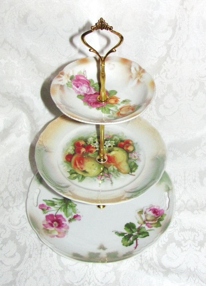 Custom Three Tier Tea Party Cake Stand Made With Antique Lusterware Plates