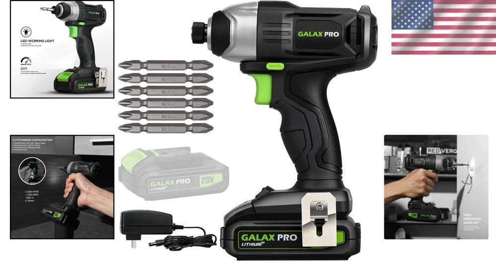 Compact 20V Lithium Ion Impact Driver with Charger & 6 Bits - Versatile Tool
