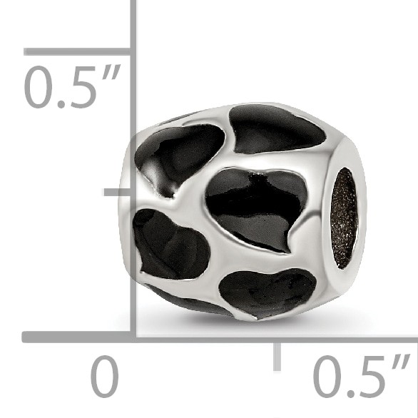 Silver Reflections Black Enameled Hearts Bead QRS1868