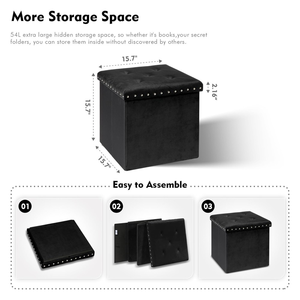 Storage-Ottoman Cube-Folding Tufted - Ottomans with Storage, Coffee Table Top...