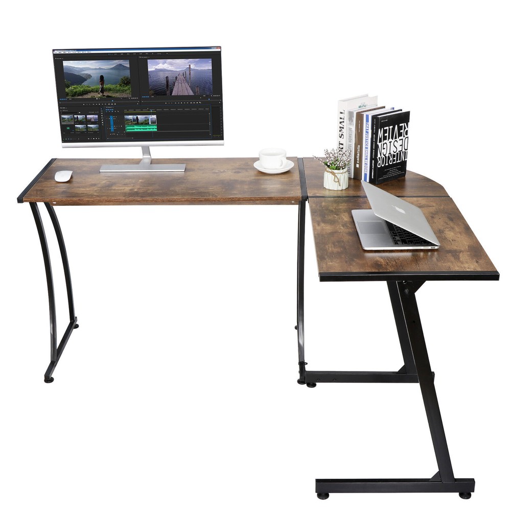Corner Computer Gaming Laptop Table Brown Workstation L Shaped Desk Home Office