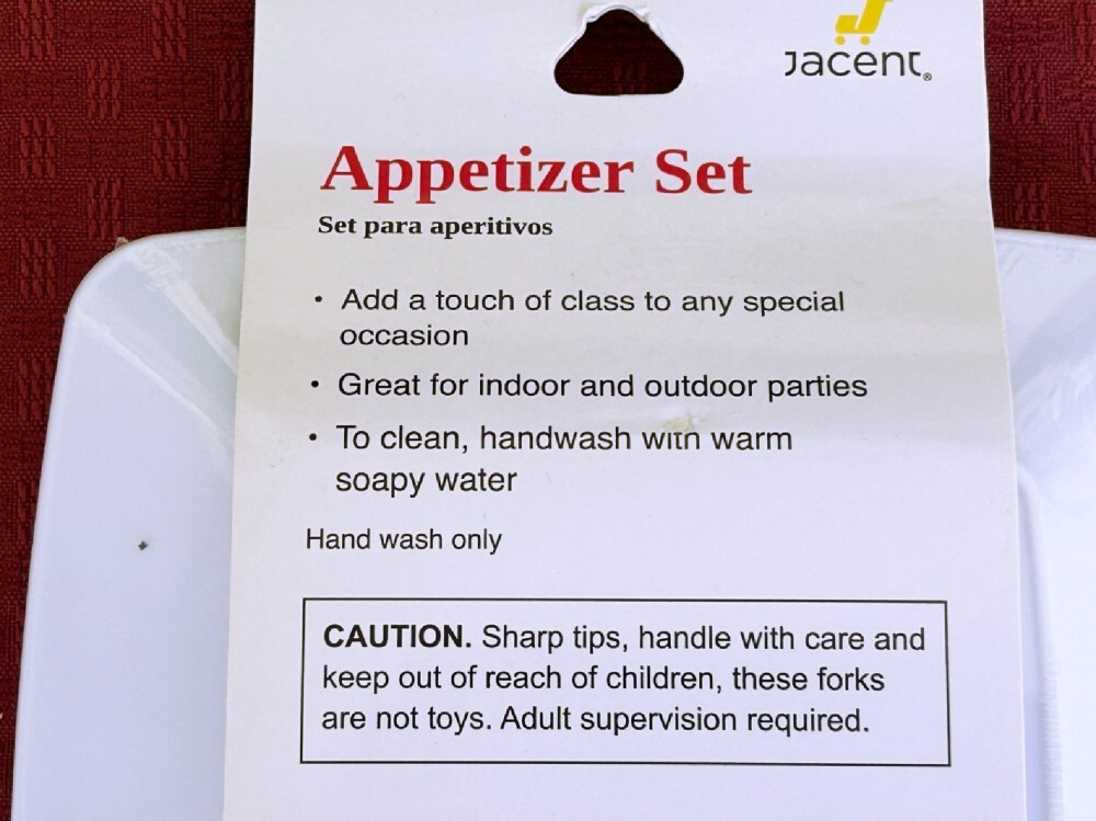 Jacent Appetizer Set with 6 Mini Forks and 6 Plastic Plates 6" x 6"