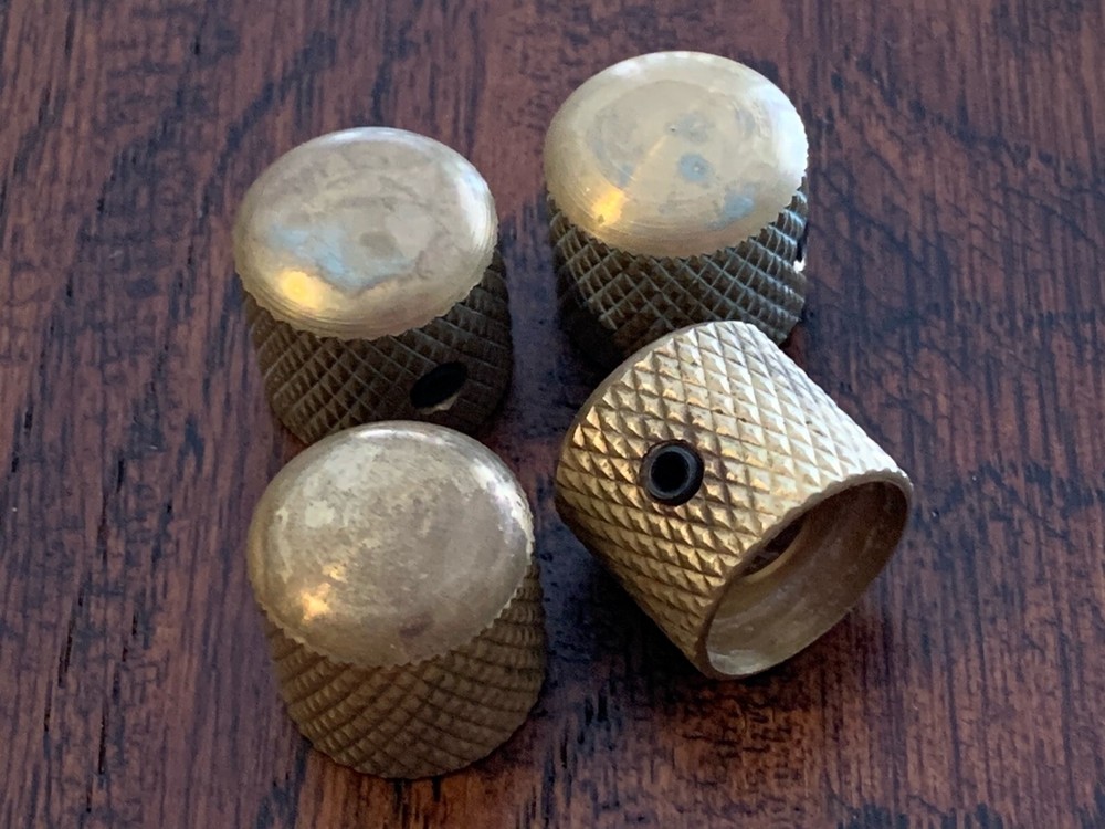(2) Solid 'AGED' Raw BRASS Guitar Knobs / Dome / Set Screw / Fender / CTS Pots