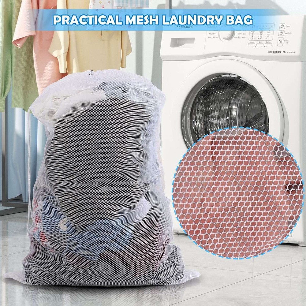 Drawstring Laundry Bag Foldable Hamper Large Mesh Wash Clothes Bag