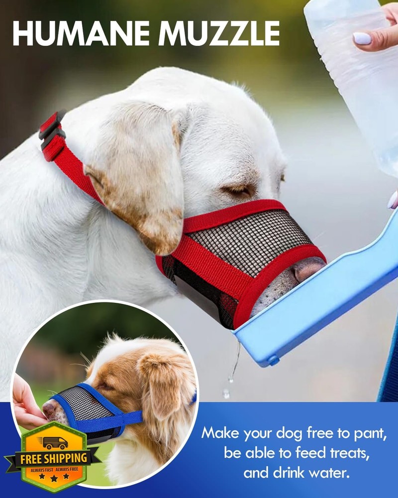 Dog Muzzle Red L Breathable Mesh