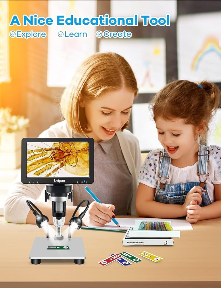 7" LCD Microscope 1200X, 12MP Coin Magnifier