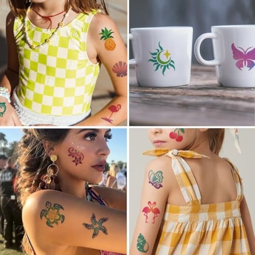 Glitter Temporary Tattoos for Aloha Party Decoration - 74 Individually Sheets