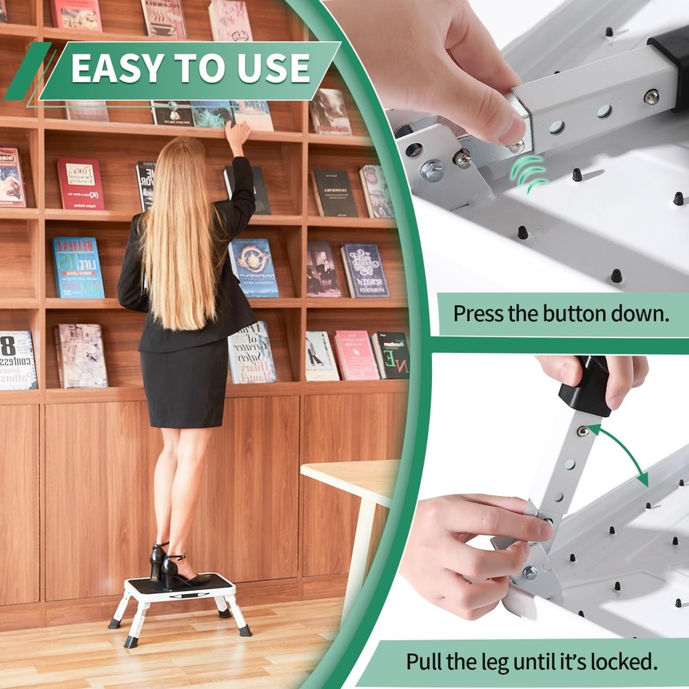 Adjustable Folding One Step Stools for Adults, Heavy Duty Metal Step Stool fo...