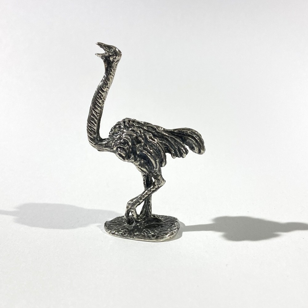 Heavy antique solid silver Ostrich miniature ,  hallmarked italian figurine