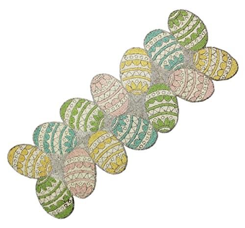 Happy Hunting Handmade Beaded Table Runner - Spring Bunny Easter Eggs 13x36