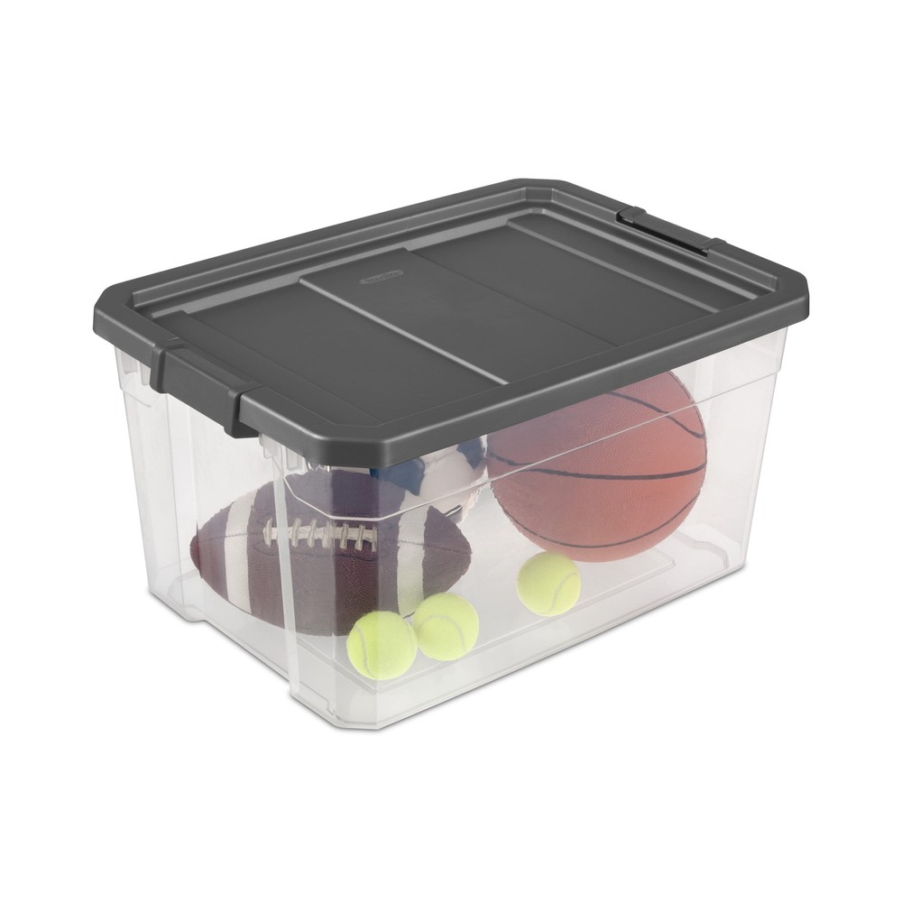 76 Quart Stacker Box, Durable Clear Plastic Bin with Lid, Dark Gray