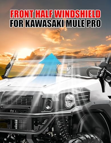 Front Half Windshield for Kawasaki Mule Pro FXT, UTV Clear Half Windshield