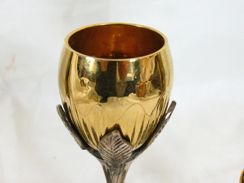 Fred Spinowitz Tree of Life Kiddush Cup & 2 Candlesticks Gold/Silverplated