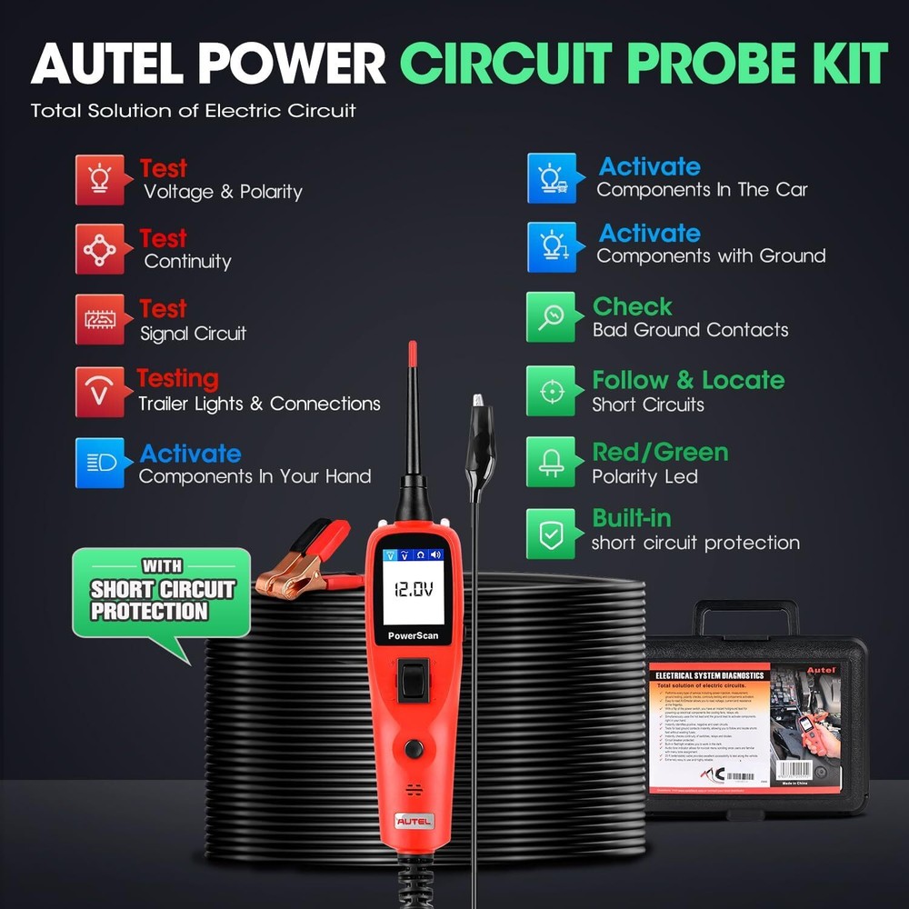 Autel PowerScan PS100 Diagnostic Tool Electrical System 12/24V Circuit Test Lead