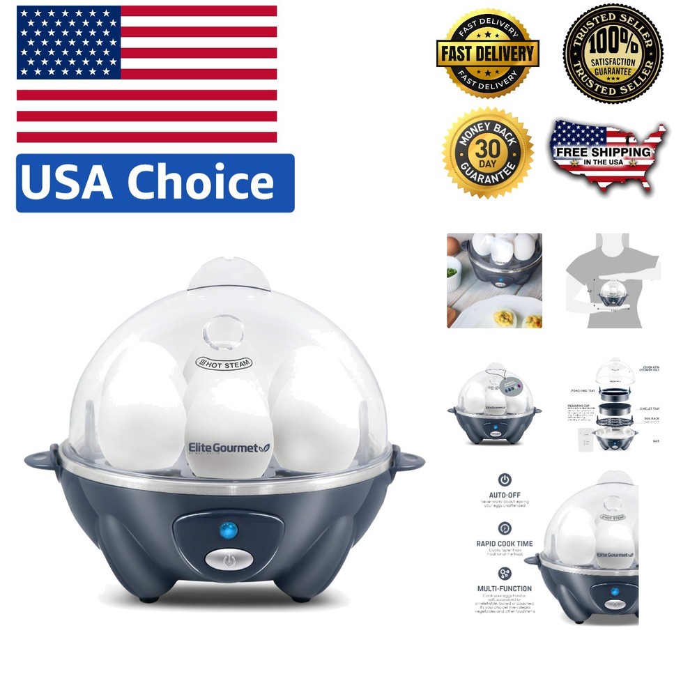 Versatile Slate Blue Egg Cooker: Boils, Poaches & Scrambles 7 Eggs Effortlessly