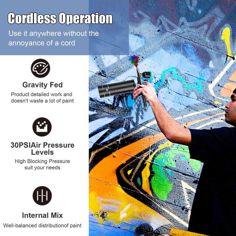 Esakoya Airbrush Kit Rechargeable Cordless Compressor, Black