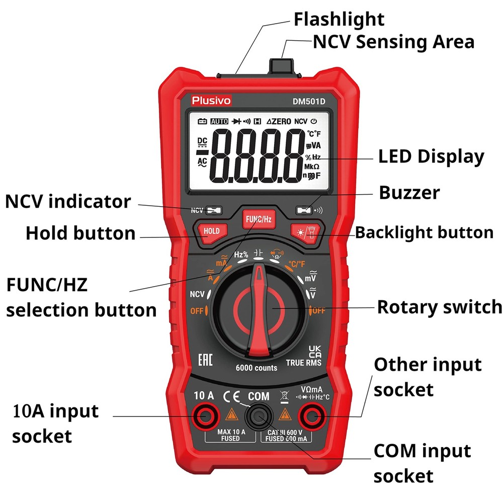 Multimeter 6000 Counts Digital Auto DM501D + Test lead Set
