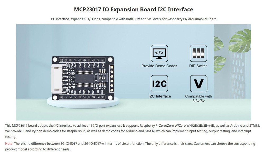 MCP23017 IO Expander Board I2C Interface 16 GPIO Pins for Raspberry Pi