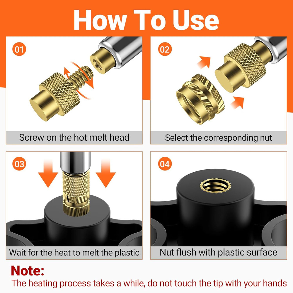 Heat-Set Insert Tip Set - with Soldering Iron and 130Pcs Thread Inserts, for 3D