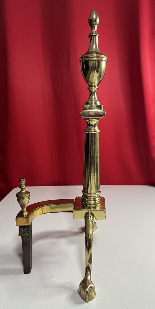 VINTAGE SOLID BRASS FIREPLACE ANDIRON- DECORATIVE COLONIAL STYLE