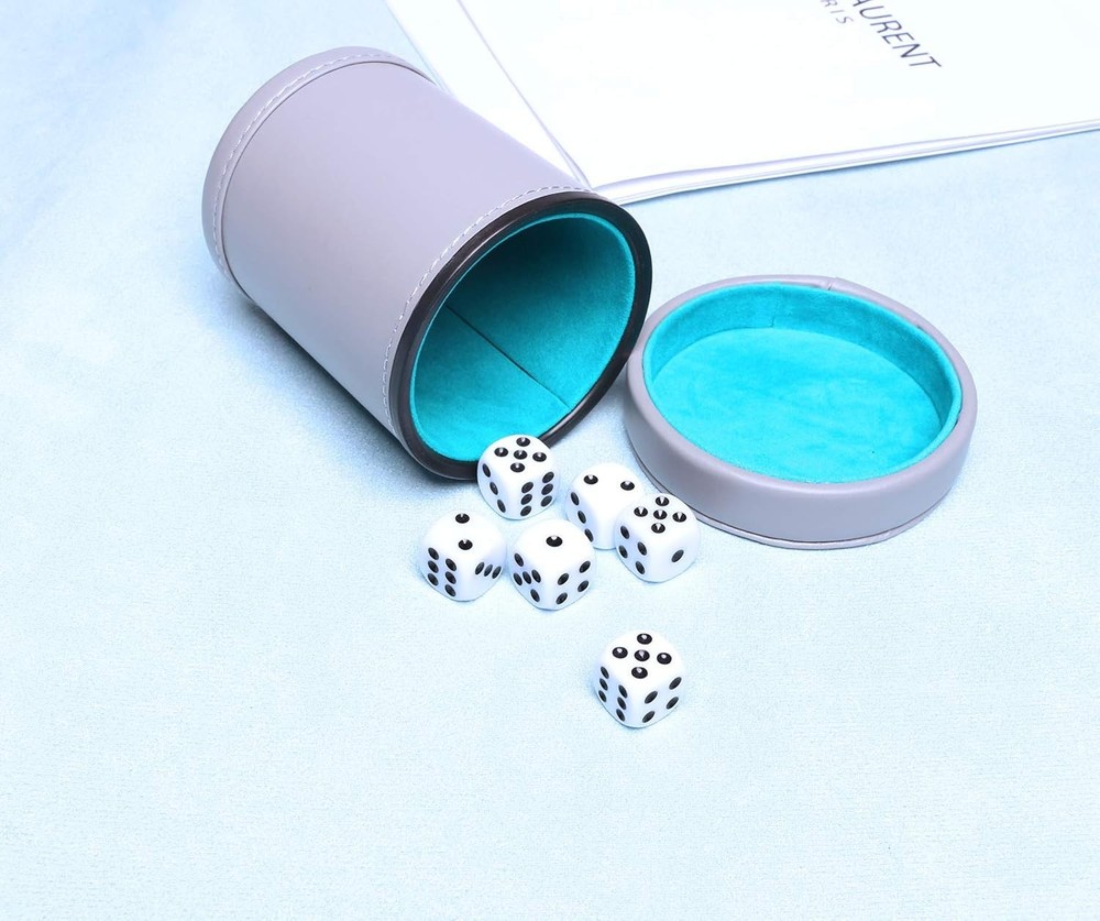 Leatherette Dice Cup with Lid, Felt-Lined Dice Shaker Includes 6 Dot Dice for...