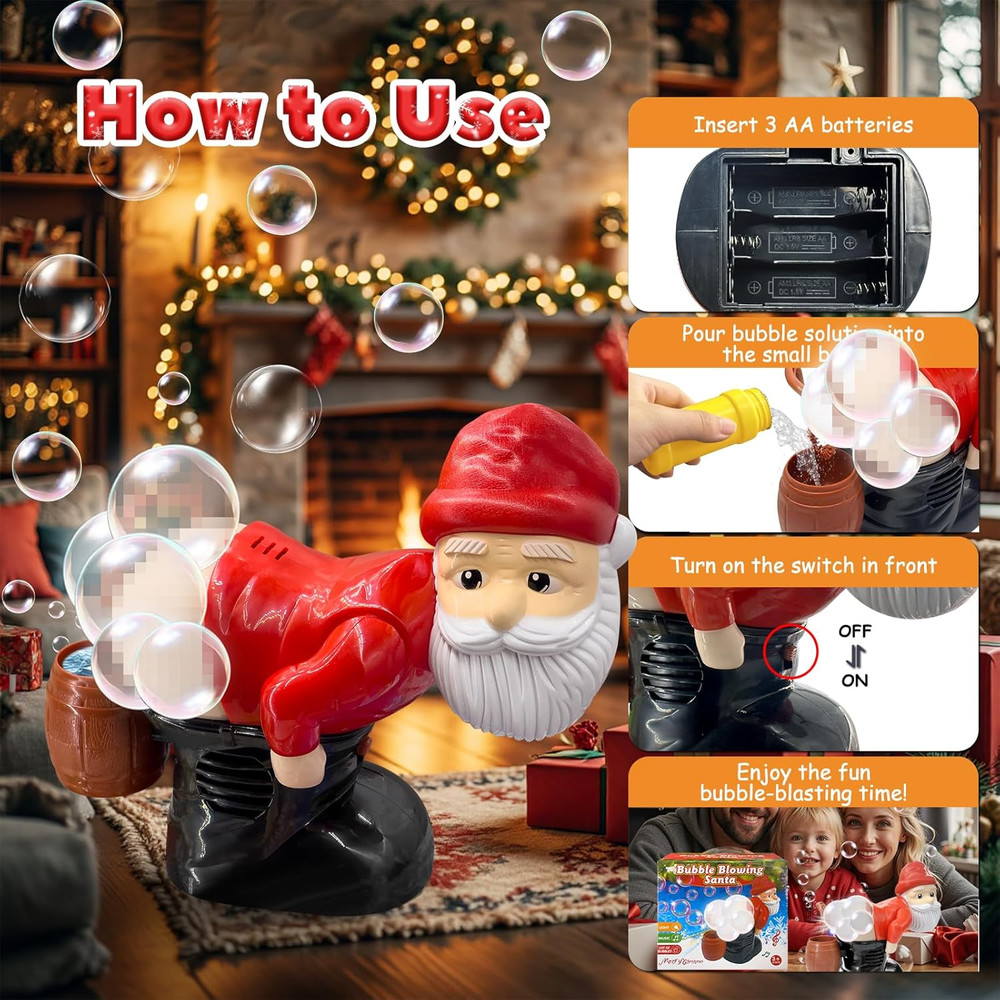Musical Santa Bubble Blower 2 Pcs Bubble Blowing Santa Bubble Machine with Flash