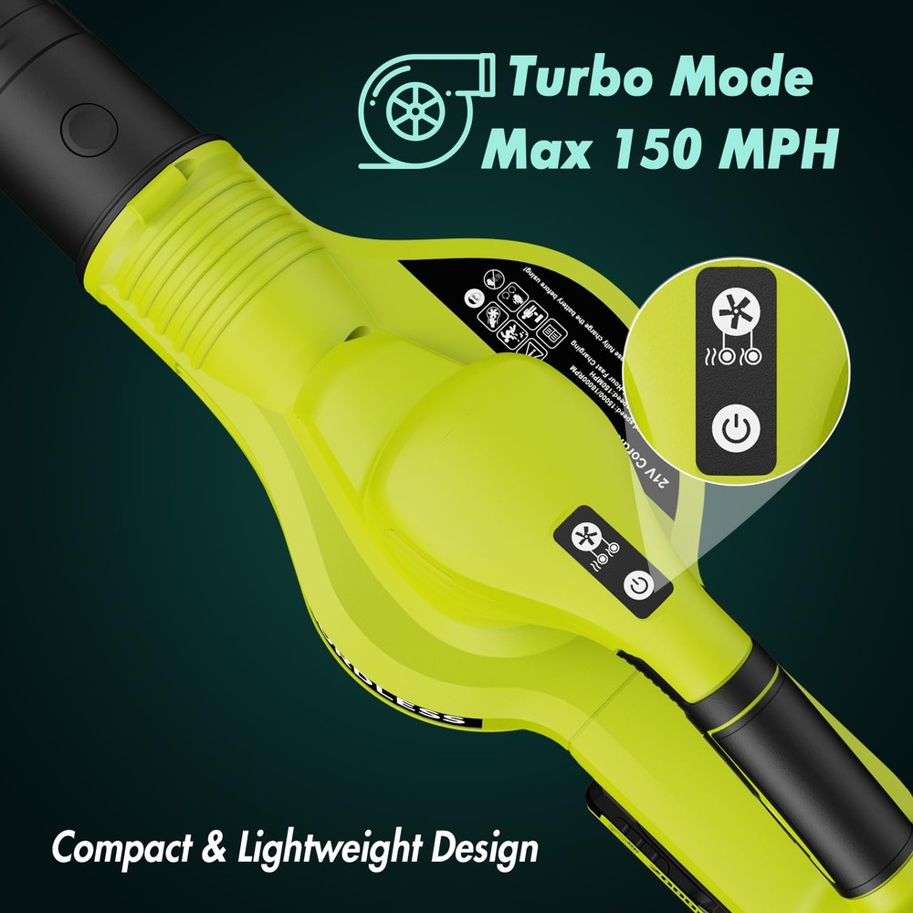 Leaf Blower Cordless - 21V Powerful Electric with 2 Green