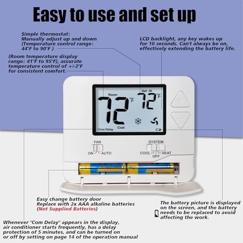 Non-Programmable Thermostats for Home Conventional Single-Stage White Backlight