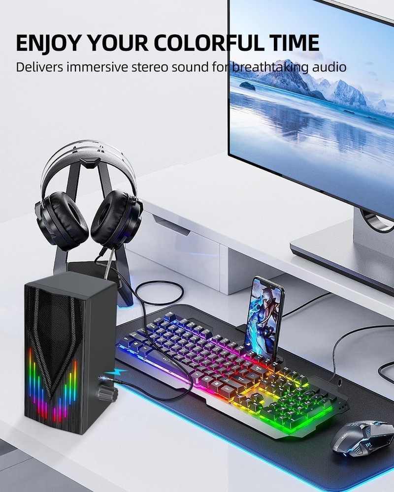 2 Computer Speakers USB Powered 3 5 mm AUX Bluetooth Speakers for Desk