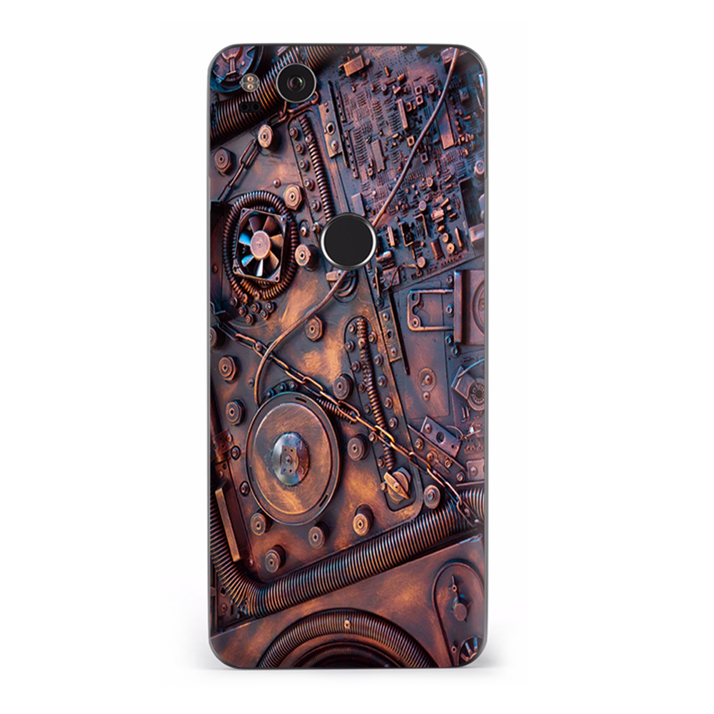Google Pixel 2 Skins Decal Wrap Steampunk Metal Panel Vault Fan Gear