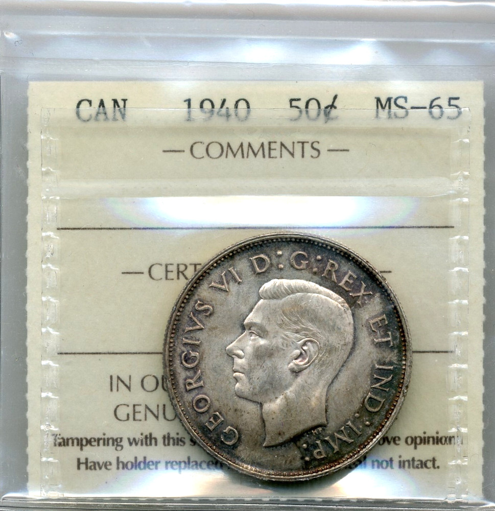 1940 Canada 50 Cents - GEM Uncirculated, ICCS MS65