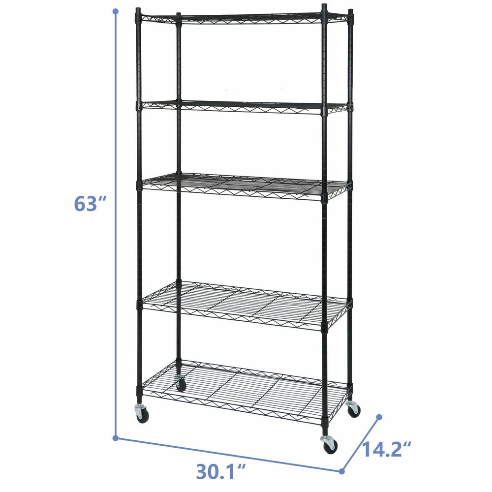 2PCS 5-Tier Wire Shelves Rack Unit Rolling Storage Rack with 4 Wheels casters