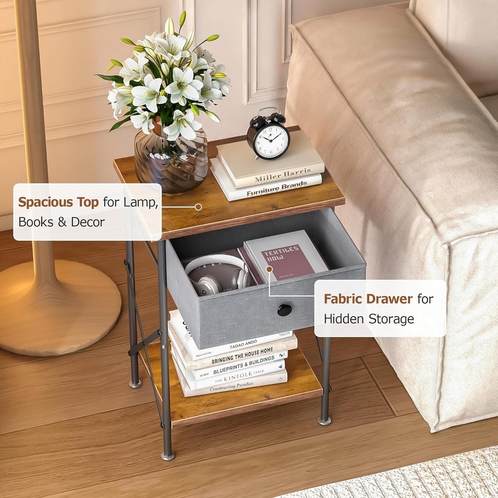 Modern Compact Nightstand with Adjustable Metal Feet & Easy Clean Surface