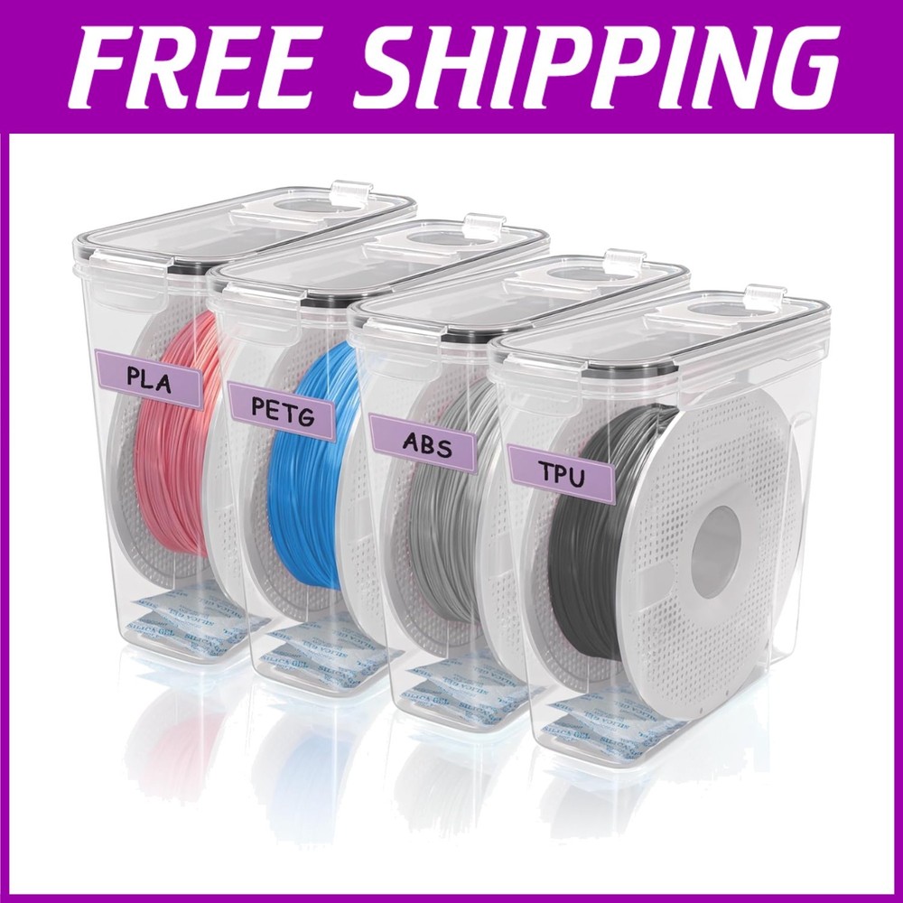 4-Pack 3D Printer Filament Storage Box with Silica Gel