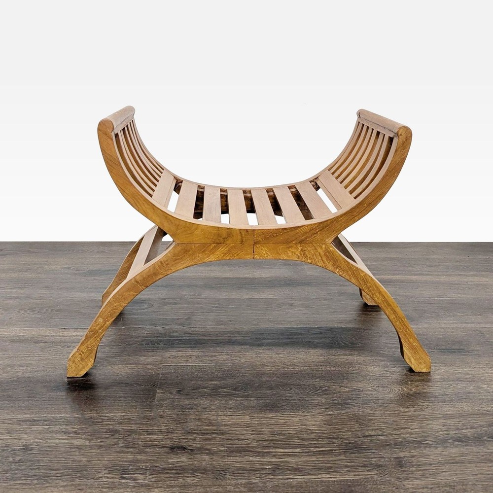 Mid-Century Style Slatted Wood Bench