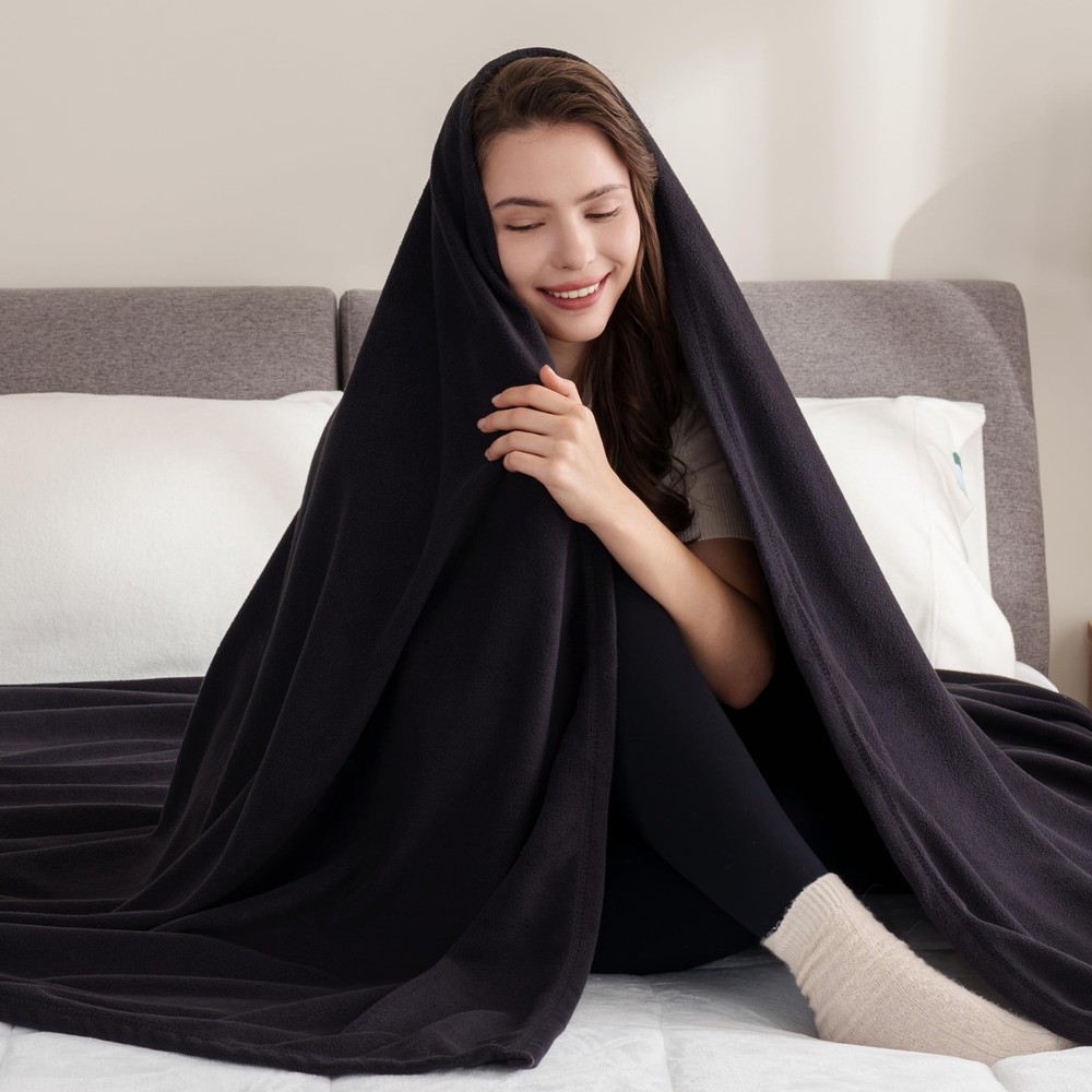 Microfleece King Size Bed Blanket Black, Lightweight Soft Breathable Plush Mi...