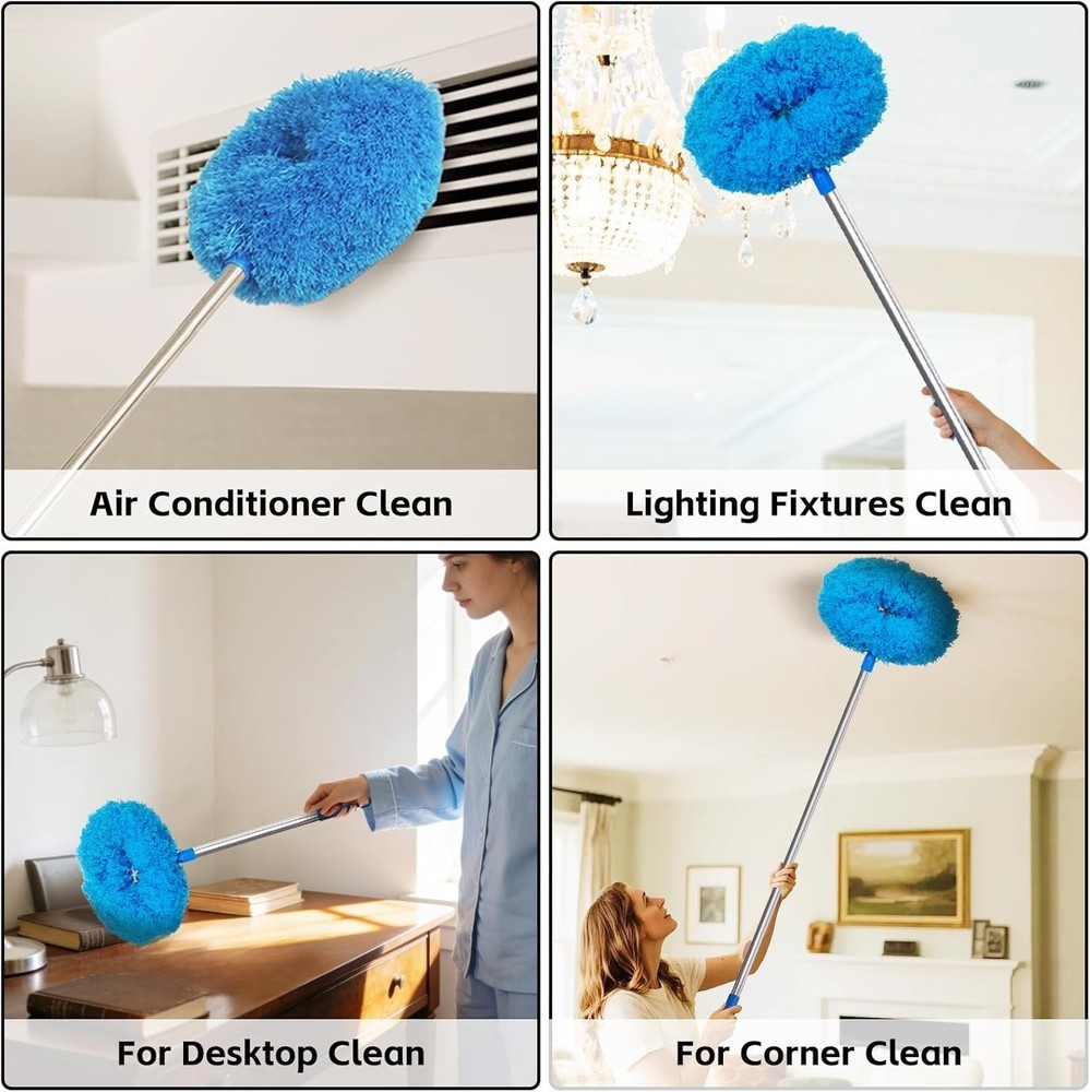 Ceiling Fan Duster with Extension Pole 48in Microfiber Blade Cleaner Long Handle