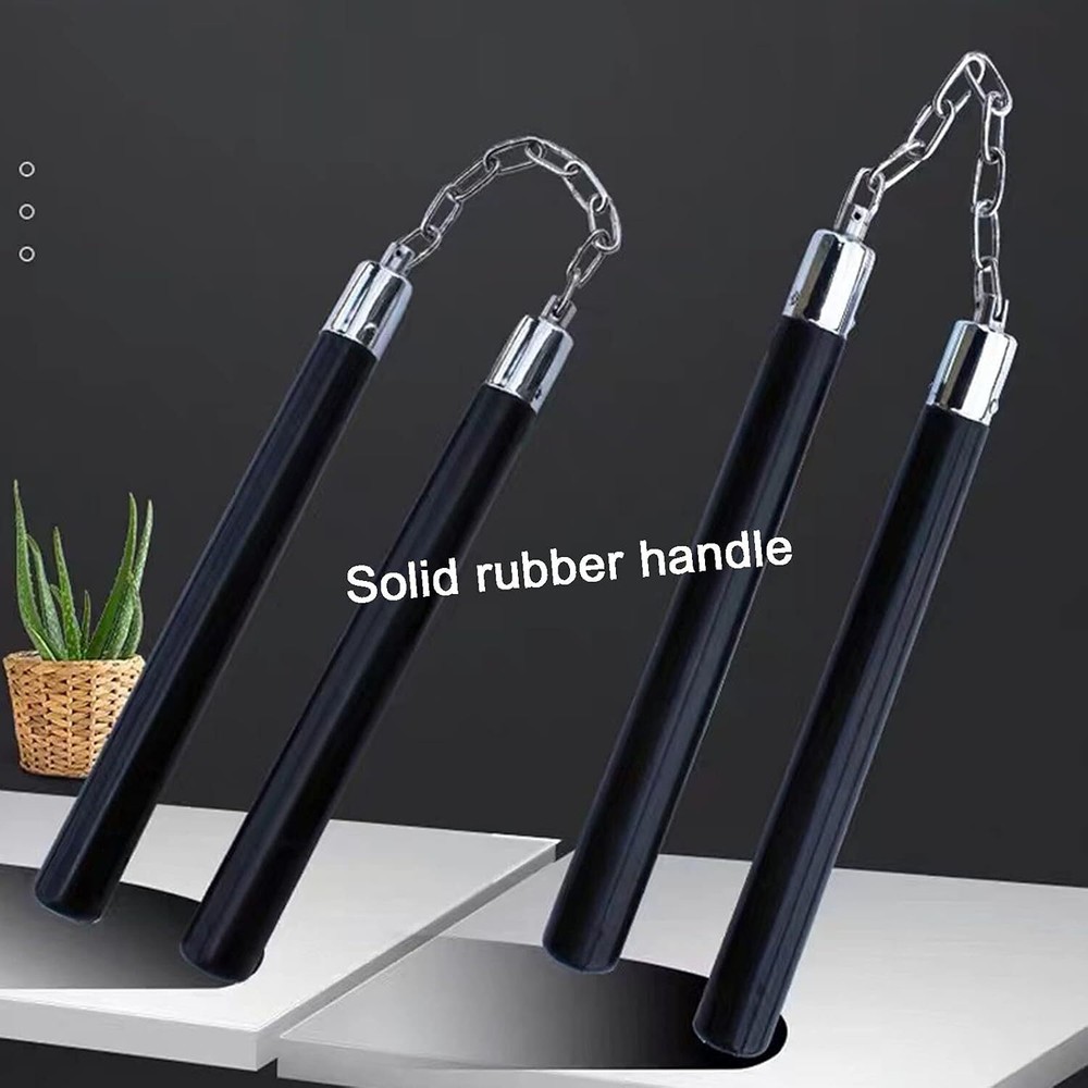 Nunchucks Safe Solid Rubber Training Nunchakus with Steel Chain...