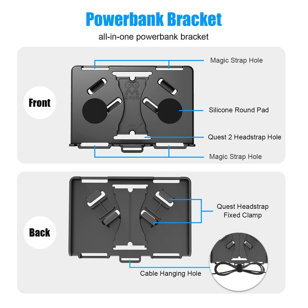 Power Pack Mount Bracket Battery Holder w/ USB Charge Cable Fix set for Quest 2
