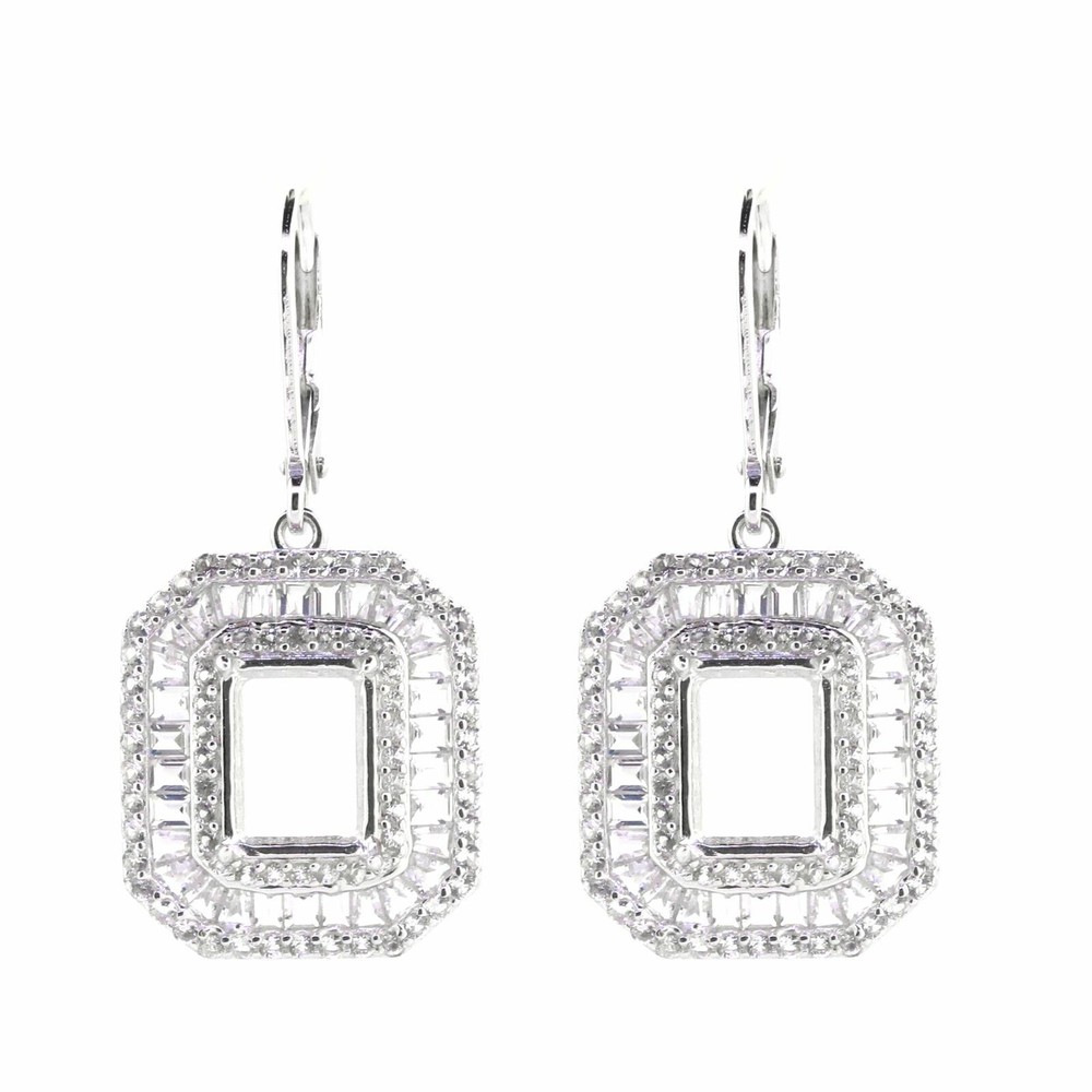 Sterling Silver Semi Mount Earrings Setting Emerald OCT 9X7mm Dangle