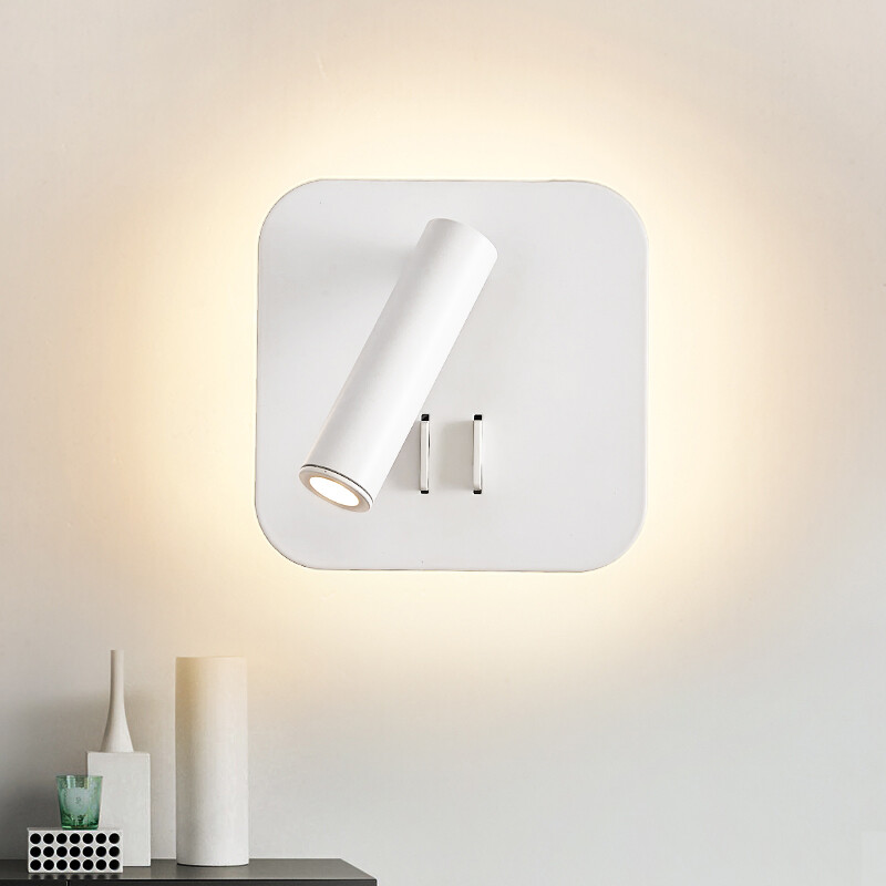 LED Bedside Lamp Fixture Reading Wall Light Adjustable Spotlight Square Switch