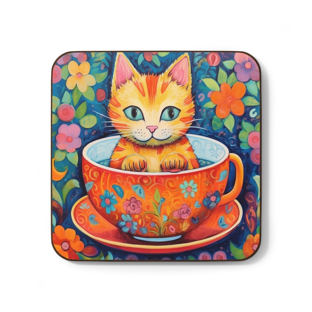 Cat On A Mug Hardboard Back Coaster