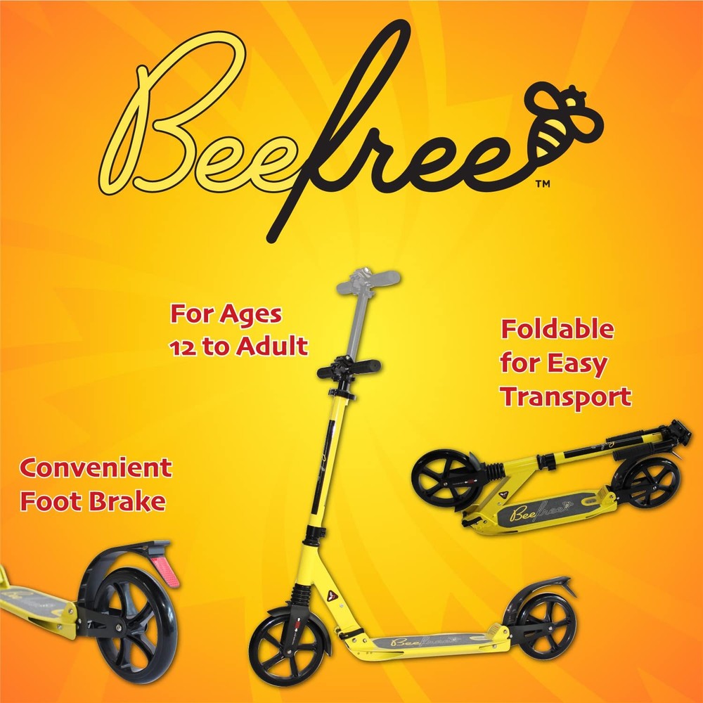 Adjustable Kick Scooter for Adults & Teens, Foldable, AntiShock, Yellow